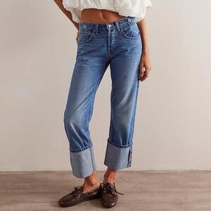 New Free People We The Free Slade Slim Selvedge Wide Cuff Button Fly Jeans 25